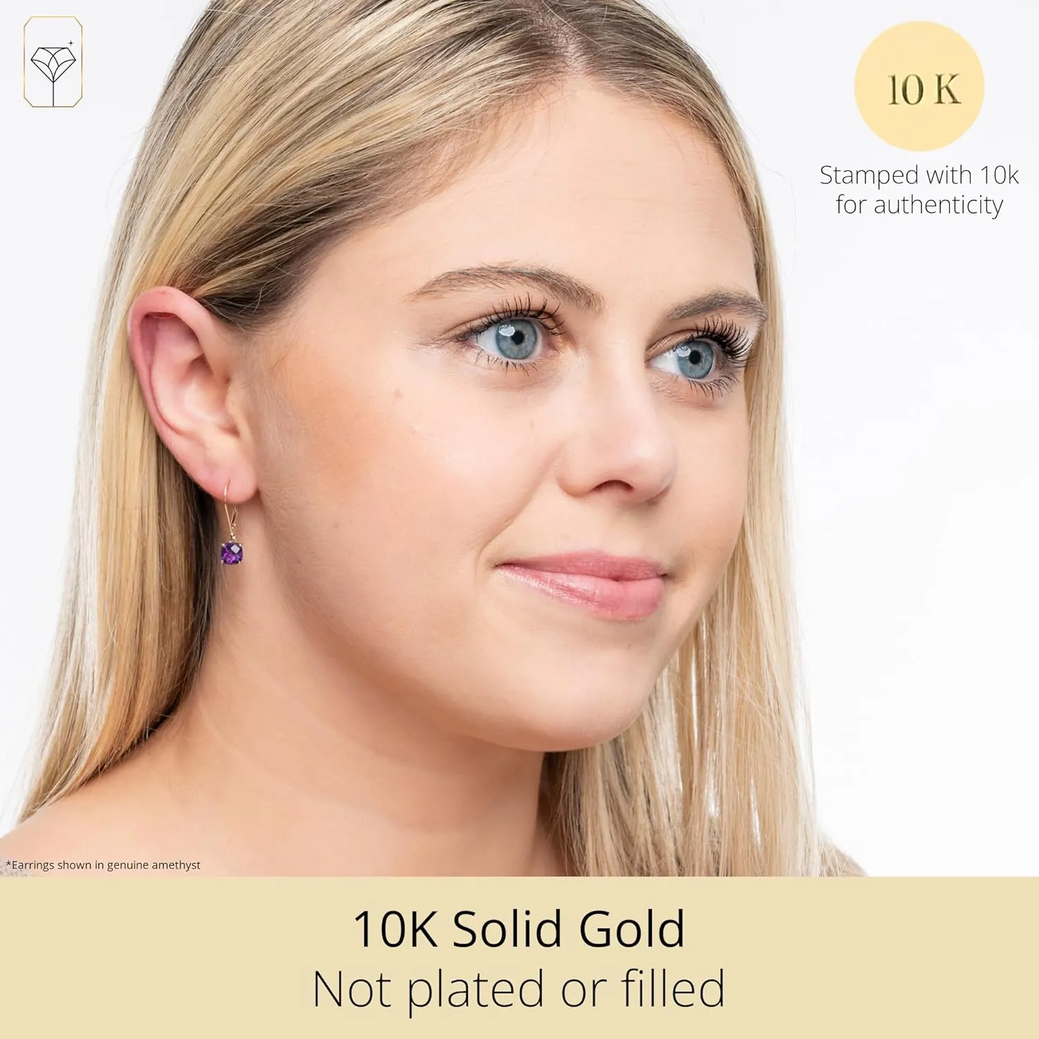 10k White Gold Princess Cut Birthstone Square Stud Earrings for Women