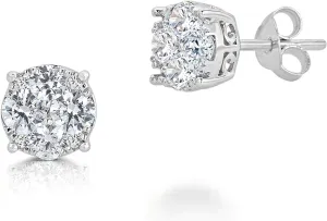 1/2-5.00 Ct Women Round Lab Grown Diamond Cluster Stud Earrings Set in 925 Sterling Silver Certified