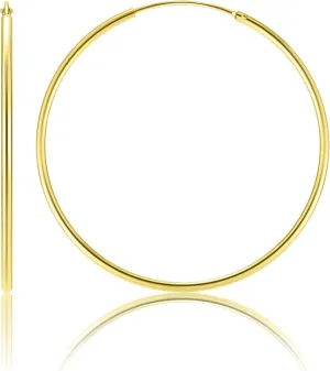 14 Karat Gold Hoop Earrings, 14K Gold Hoop Earrings for Women, Dainty Gold Vermeil Endless Thin Hoops, 14K Gold Plated 925 Sterling Silver, 35/45/55mm