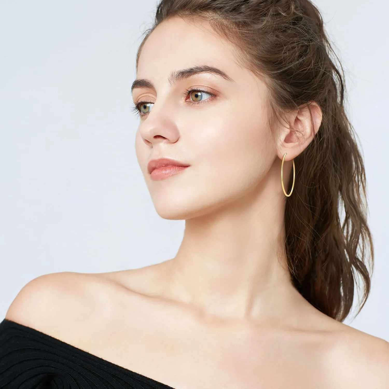 14 Karat Gold Hoop Earrings, 14K Gold Hoop Earrings for Women, Dainty Gold Vermeil Endless Thin Hoops, 14K Gold Plated 925 Sterling Silver, 35/45/55mm