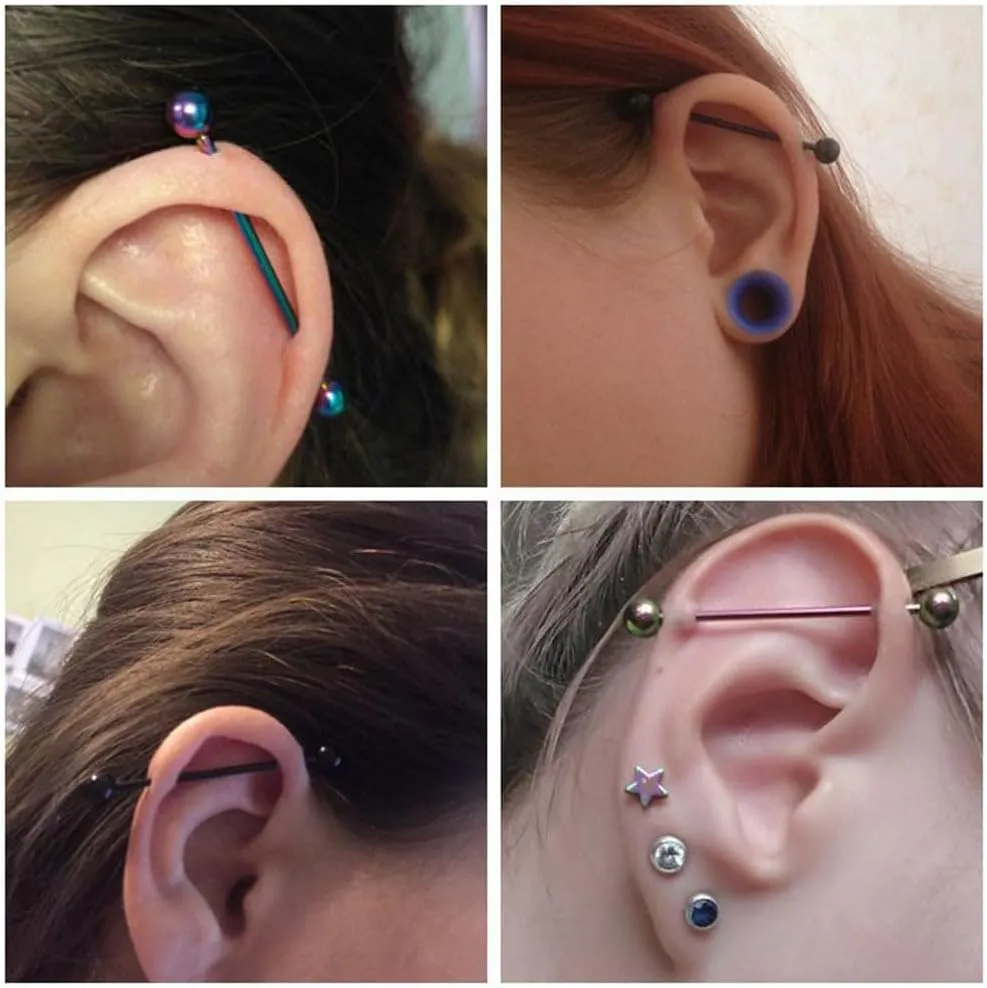 14G Stainless Steel Industrial Barbell Earrings for Women Men 38mm Solid Color Cartilage Conch Helix Industrial Bar Body Piercing Jewelry