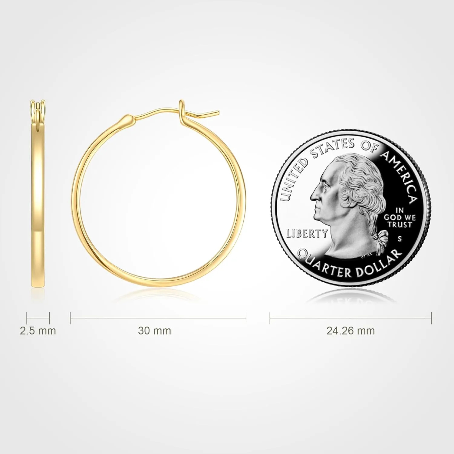14K Gold Hoop Earrings for Women, 14K Gold Earrings, Dainty Hypoallergenic Vermeil Earrings Hoops, 14K Gold Plated 925 Sterling Silver, 20mm/30mm