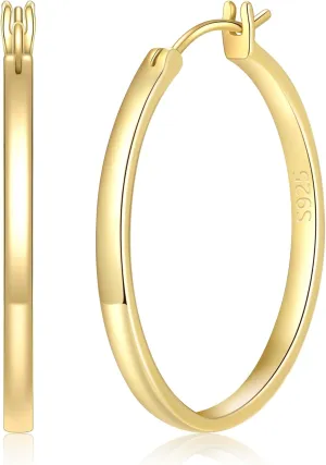 14K Gold Hoop Earrings for Women, 14K Gold Earrings, Dainty Hypoallergenic Vermeil Earrings Hoops, 14K Gold Plated 925 Sterling Silver, 20mm/30mm