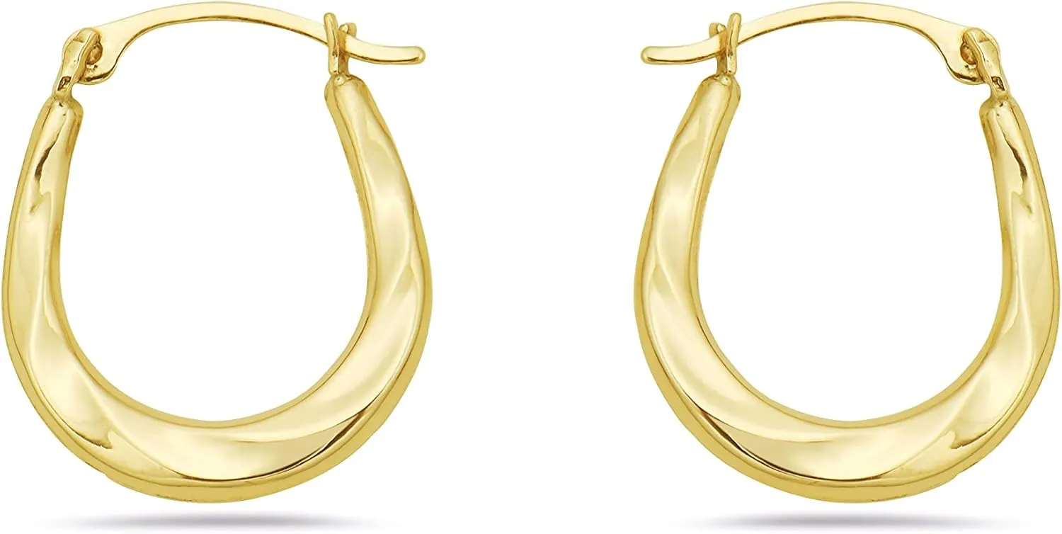 14K Gold Twist Design Oval Shape French Lock Hoop Earrings-2mm x 17mm - Jewelry for Women - Small Hoop Earrings