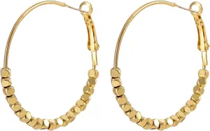 14K Sliver Plated Hoop Earring for Women Rectangle Beaded Hoop Earrings Minimalist Big Round Loop Hoop Earrings For Girls Fashion Jewelry