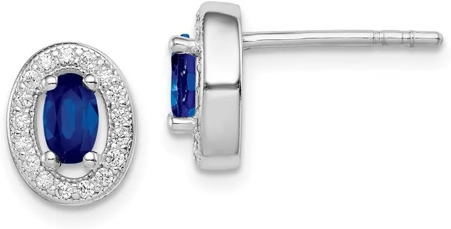14K White Gold Plated Oval Stud Earrings (L-9 mm, W-8 mm)