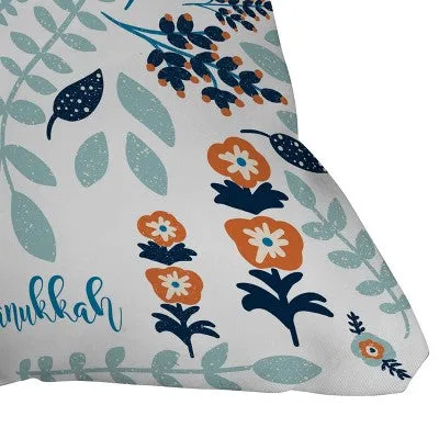 16"x16" Marni Floral Hanukkah Menorah Square Throw Pillow White/Blue - Deny Designs