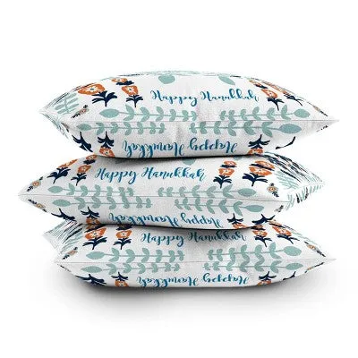 16"x16" Marni Floral Hanukkah Menorah Square Throw Pillow White/Blue - Deny Designs