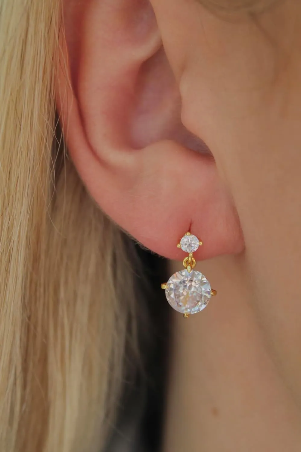 18k Chunky Diamond Dangle Stud Earrings - Gold Plated, Oversized Stud Earrings, Zircon, Sterling Silver, Non Tarnish, Jewelry Gift for Her Hypoallergenic Non Tarnish
