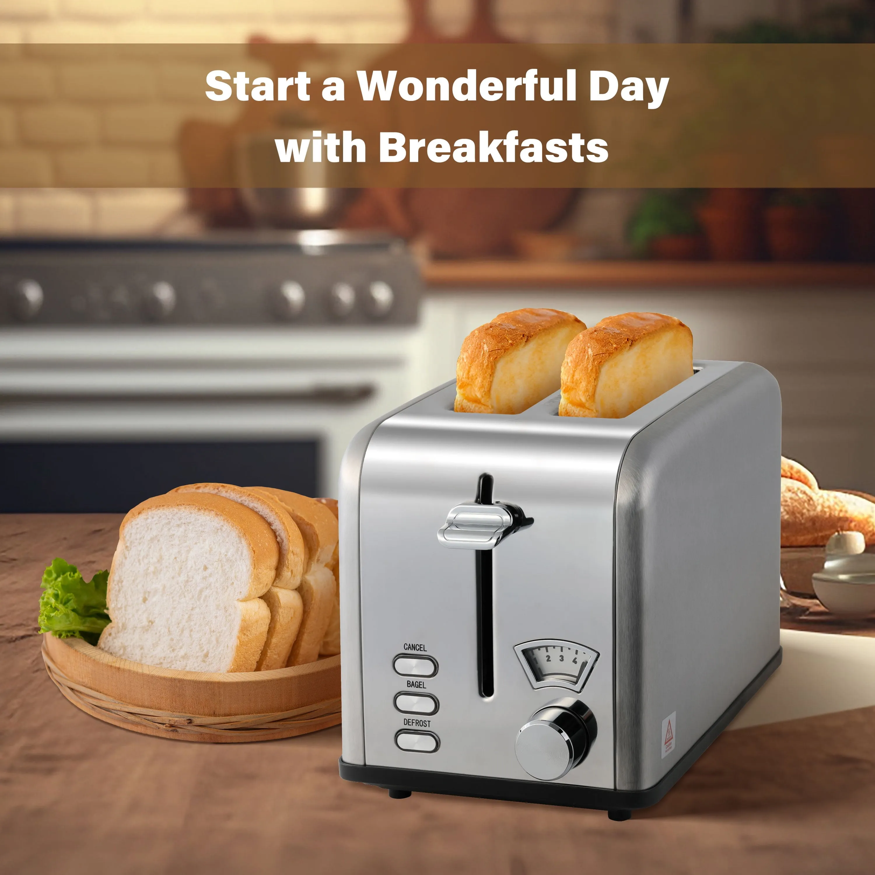 2 Slice Toaster Extra Wide Slots 5 Shade Settings Bagel, Defrost & Cancel Function Stainless Steel Removable Crumb Tray