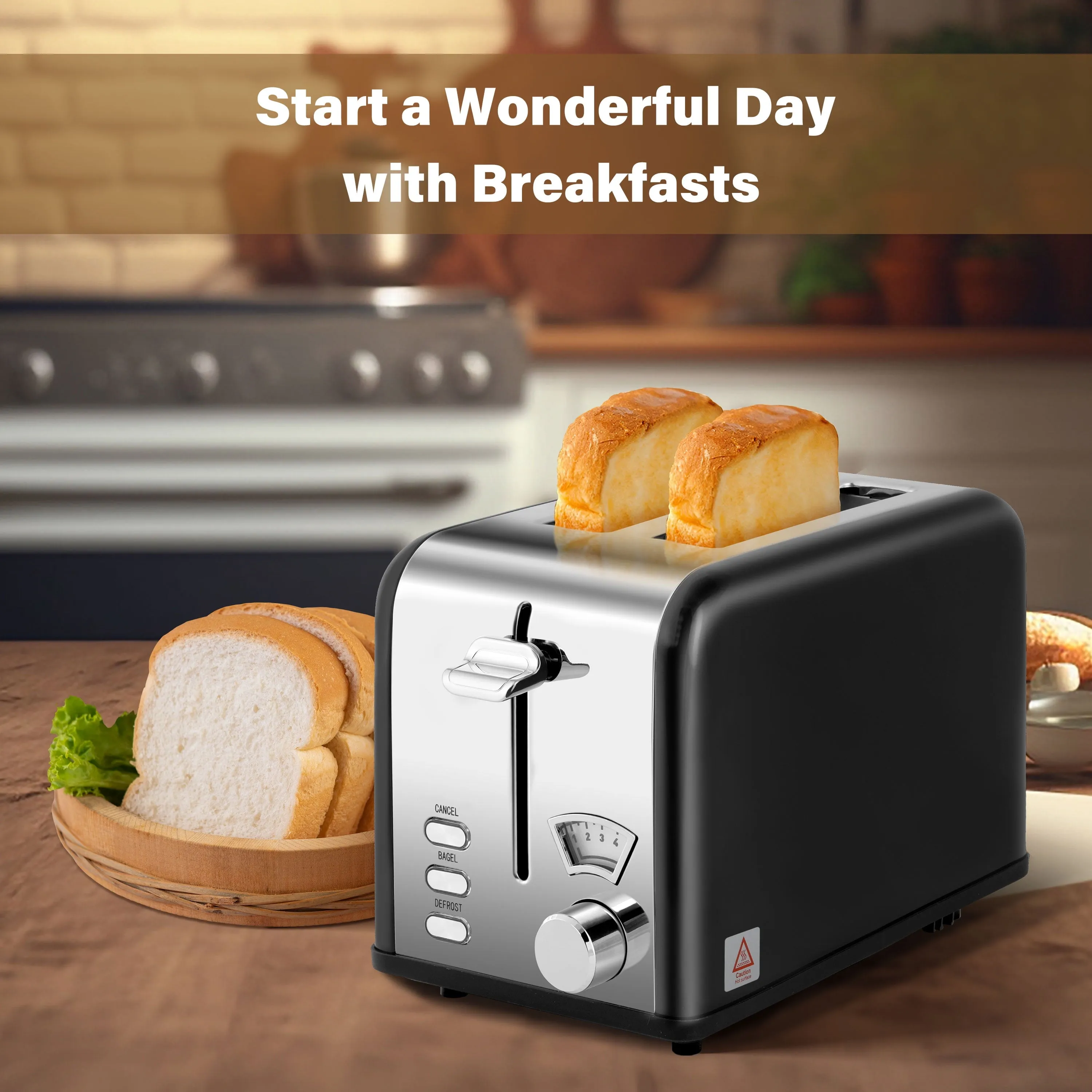 2 Slice Toaster Extra Wide Slots 5 Shade Settings Bagel, Defrost & Cancel Function Stainless Steel Removable Crumb Tray