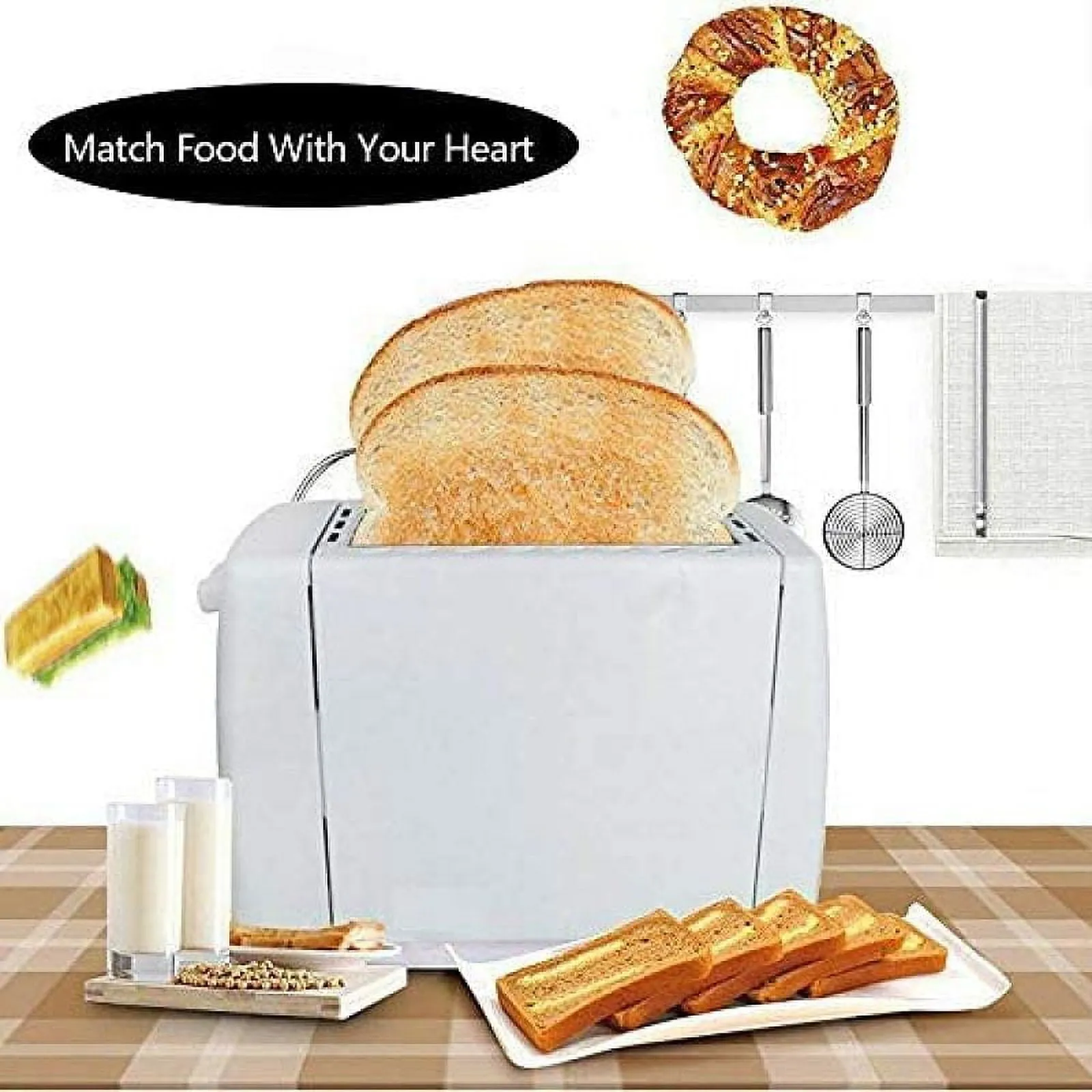 2 Slice Toaster Tragbarer Haushalt 800W mit 7 Temperatureinstellungen Bewegliches Brot Krümelablage Einziehbare Rollenbefestigung Automatische Toast Sandwich Maschine