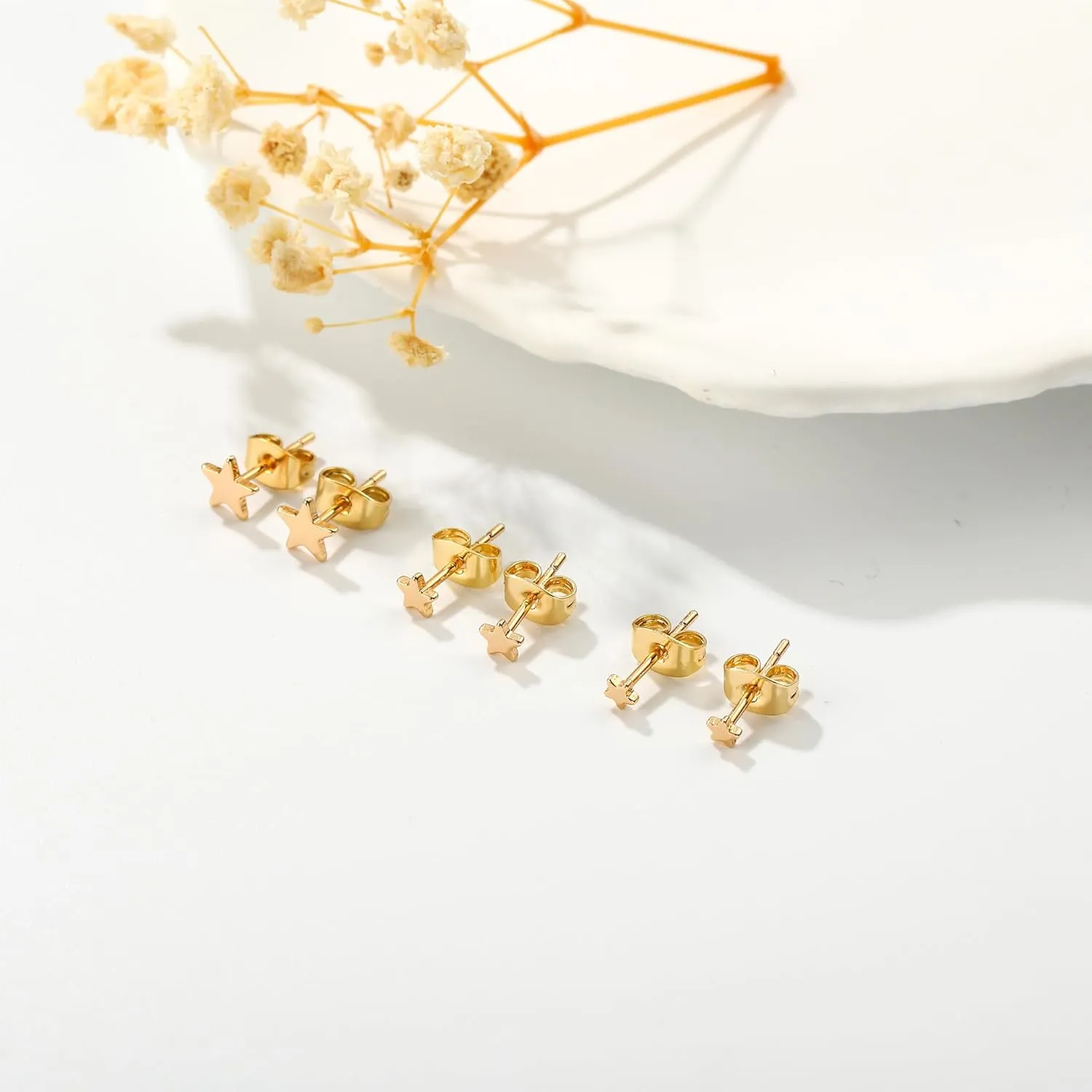 3 Pairs 14K Gold Stud Earring Sets for Women Dainty 925 Sterling Silver Earrings for Multiple Piercing Tiny Cartilage Tragus Cute Trendy Post Earrings Stacks Jewelry Gifts
