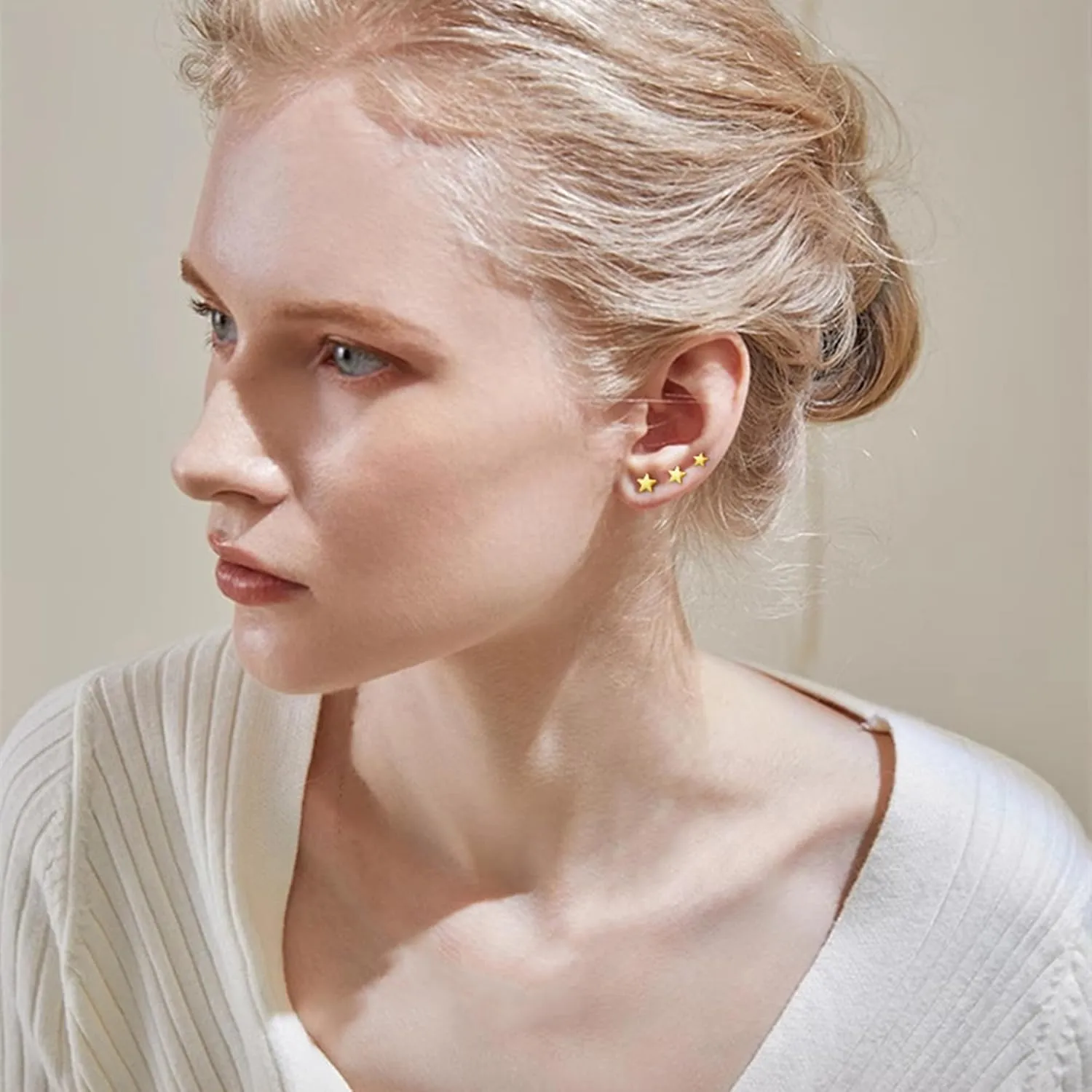 3 Pairs 14K Gold Stud Earring Sets for Women Dainty 925 Sterling Silver Earrings for Multiple Piercing Tiny Cartilage Tragus Cute Trendy Post Earrings Stacks Jewelry Gifts