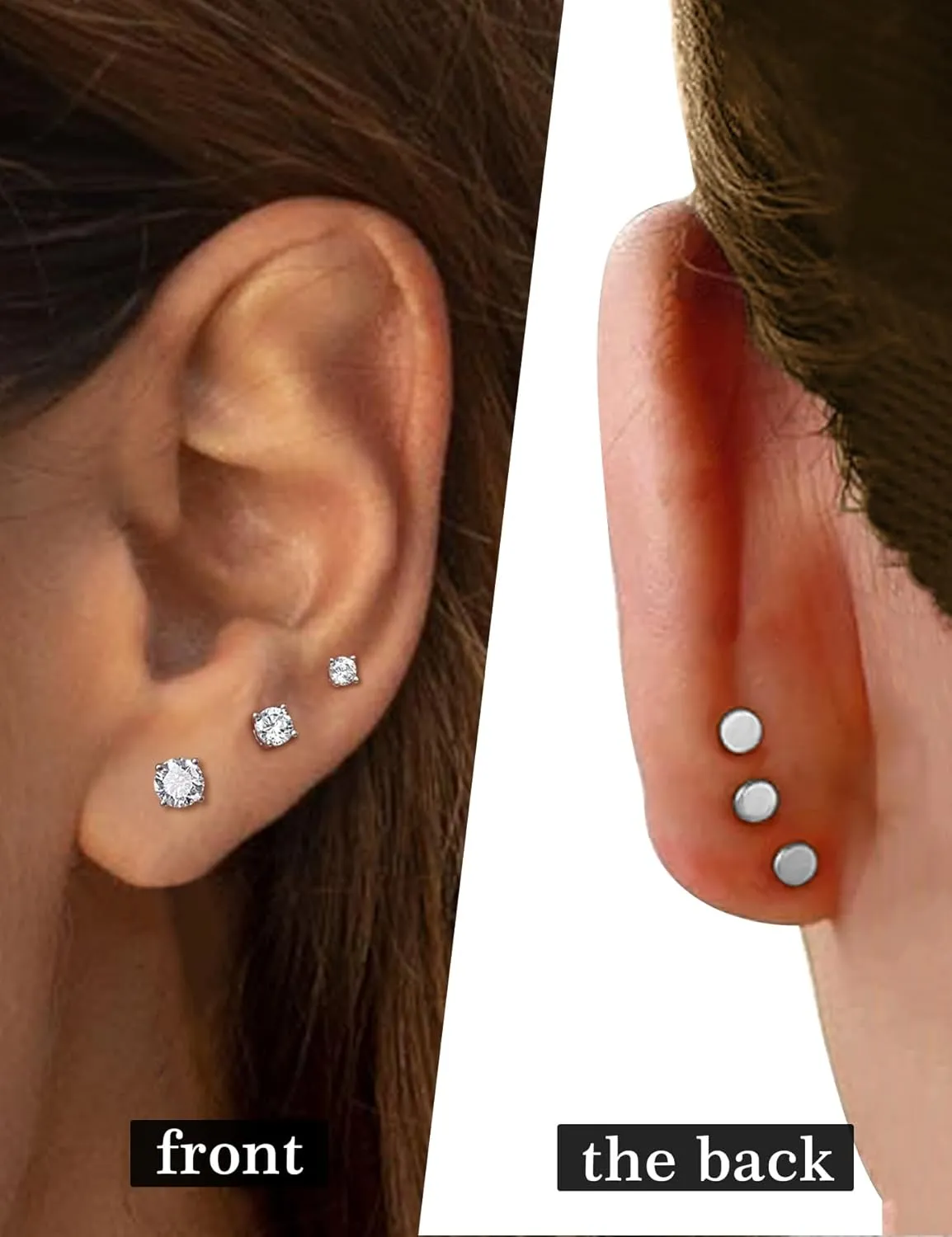 3 Pairs Moissanite Stud Earrings for Women & Men, Sterling Silver Hypoallergeni Design, Flat Back, Cartilage Helix Piercing Earring, D Color VVS1 Moissanite Earrings Set, 18K White Gold Plated