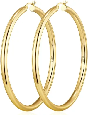 4mm Thick Gold Chunky Earrings Steling Silver Post Hoops Earrings For Women Hollow Tube Hoops Earrings Thick Gold Hoop Earrings Hypoallergenic Lightweight Gold Hoop Large Earrings 20/30/40/50/60MM