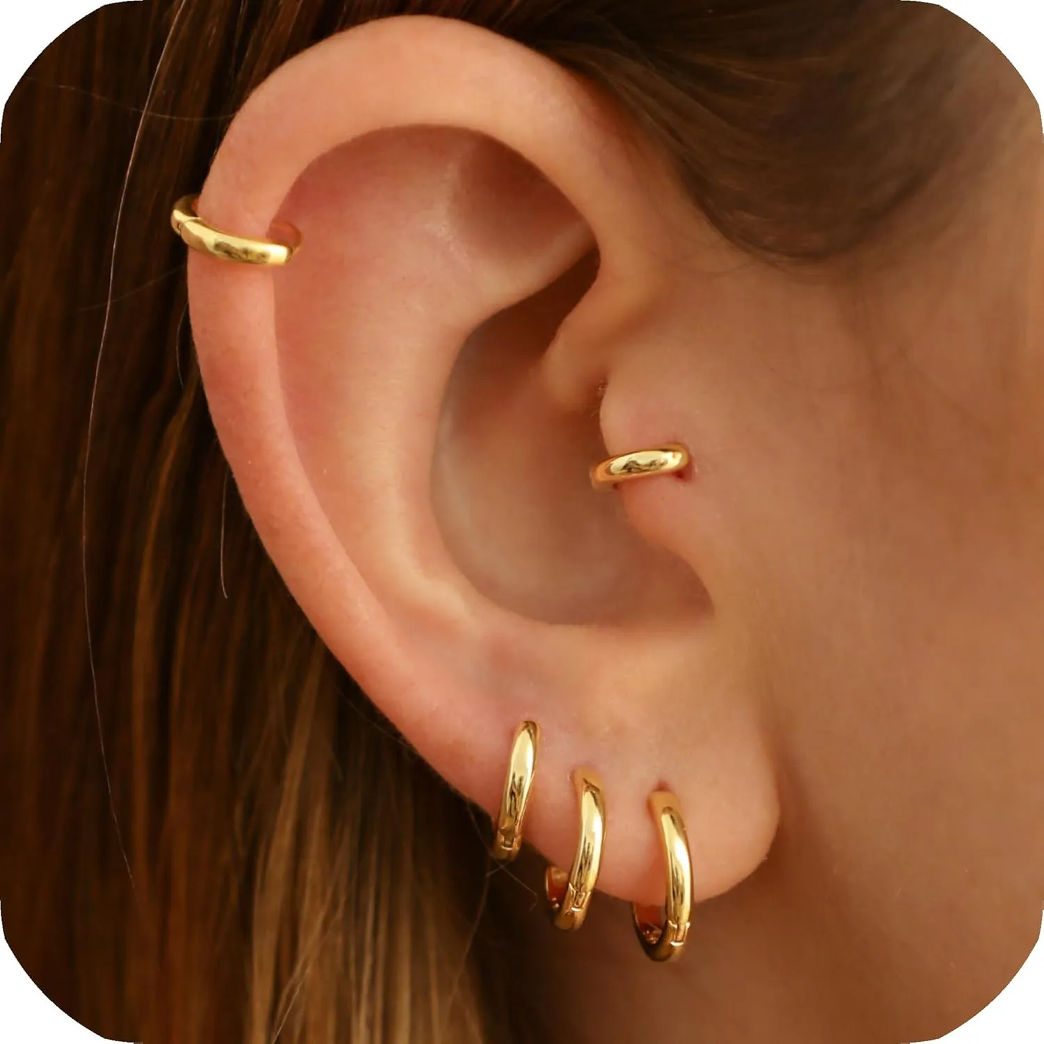 925 Sterling Silver Small Gold Hoop Earrings for Women Men,18K Gold Plated Hinge Huggie Hoop Earrings fit Helix, Rook, Earlobe Lightweight Hypoallergenic Earrings (1 Pair - 8mm)