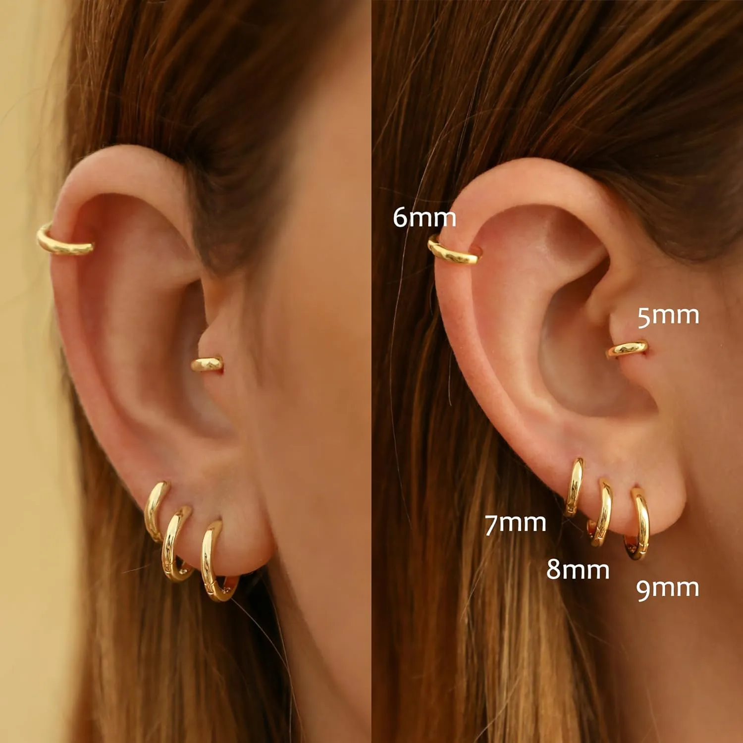 925 Sterling Silver Small Gold Hoop Earrings for Women Men,18K Gold Plated Hinge Huggie Hoop Earrings fit Helix, Rook, Earlobe Lightweight Hypoallergenic Earrings (1 Pair - 8mm)