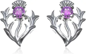 Alexander Castle 925 Sterling Silver Scottish Thistle Genuine Amethyst Earrings 12mm x 10mm Stud Earrings with Jewelry Gift Box - Purple Earrings for Women
