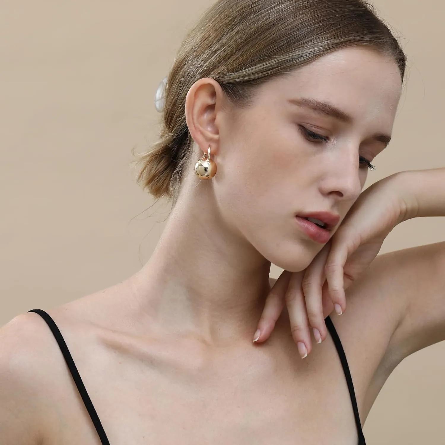 Ascona Gold/Silver Hoop Earrings, Gold Plated Ball Drop Dangle Hypoallergenic Lightweight Earrings for Women