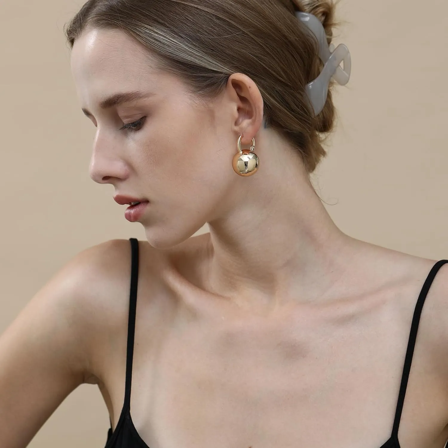 Ascona Gold/Silver Hoop Earrings, Gold Plated Ball Drop Dangle Hypoallergenic Lightweight Earrings for Women