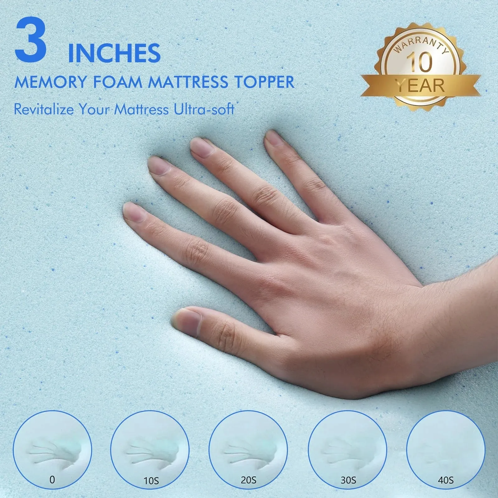 Balichun 3 Inch Gel Memory Foam Mattress Topper for Pressure Relief, Premium Soft Cooling Sleep, Non-Slip Design with Removable & Washable Cover, CertiPUR-US Certified - Twin