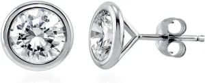 BERRICLE Sterling Silver Solitaire Bezel Set Round Cut Cubic Zirconia Stud Earrings, Unisex for Women/Men, Yellow Gold/Rhodium Plated, Small/Large CZ 4-9mm