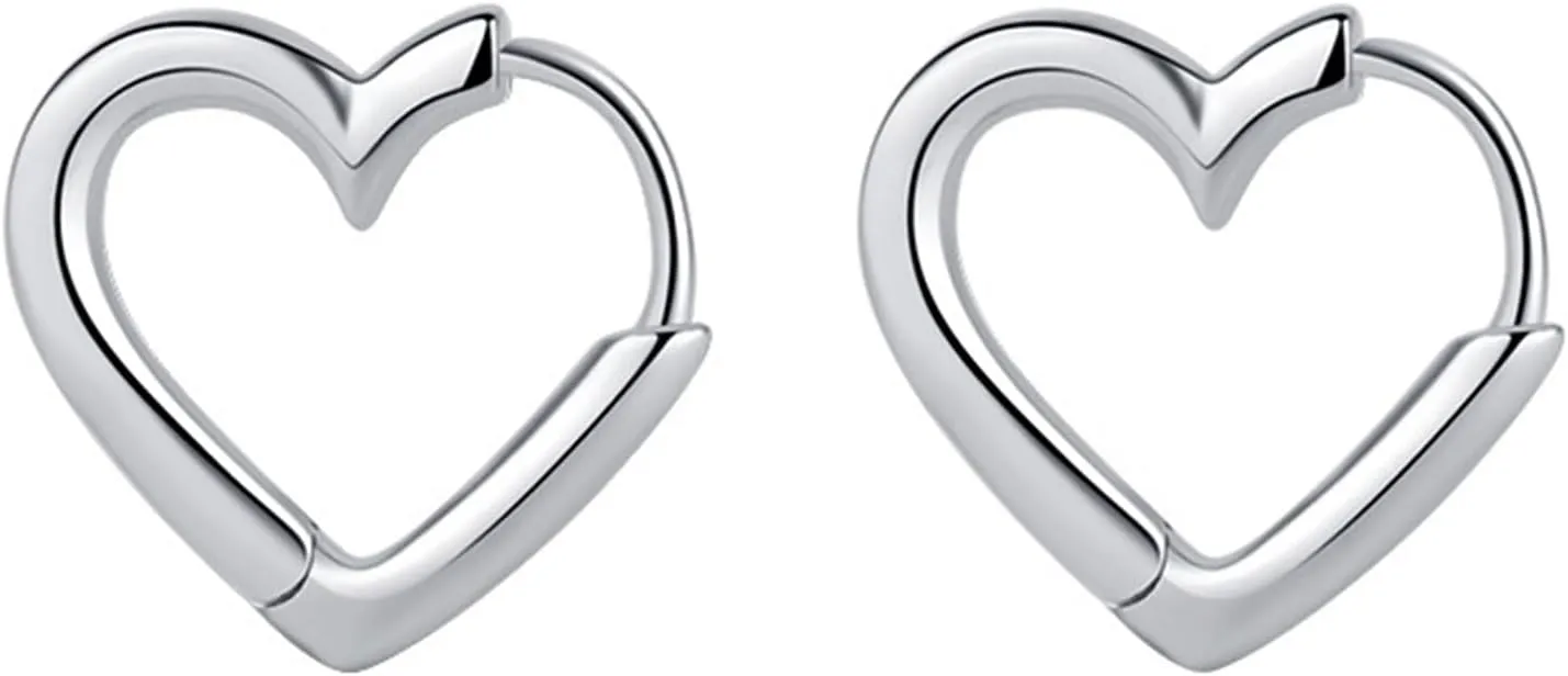BG&WLing 925 Sterling Silver Heart Huggie Earrings for Women, Sweet Love Heart Small Hoop Earring, Minimalist Jewelry Gifts (Silver)