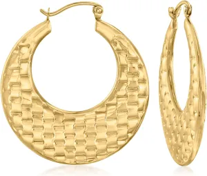 Canaria 10kt Yellow Gold Basketweave-Pattern Hoop Earrings
