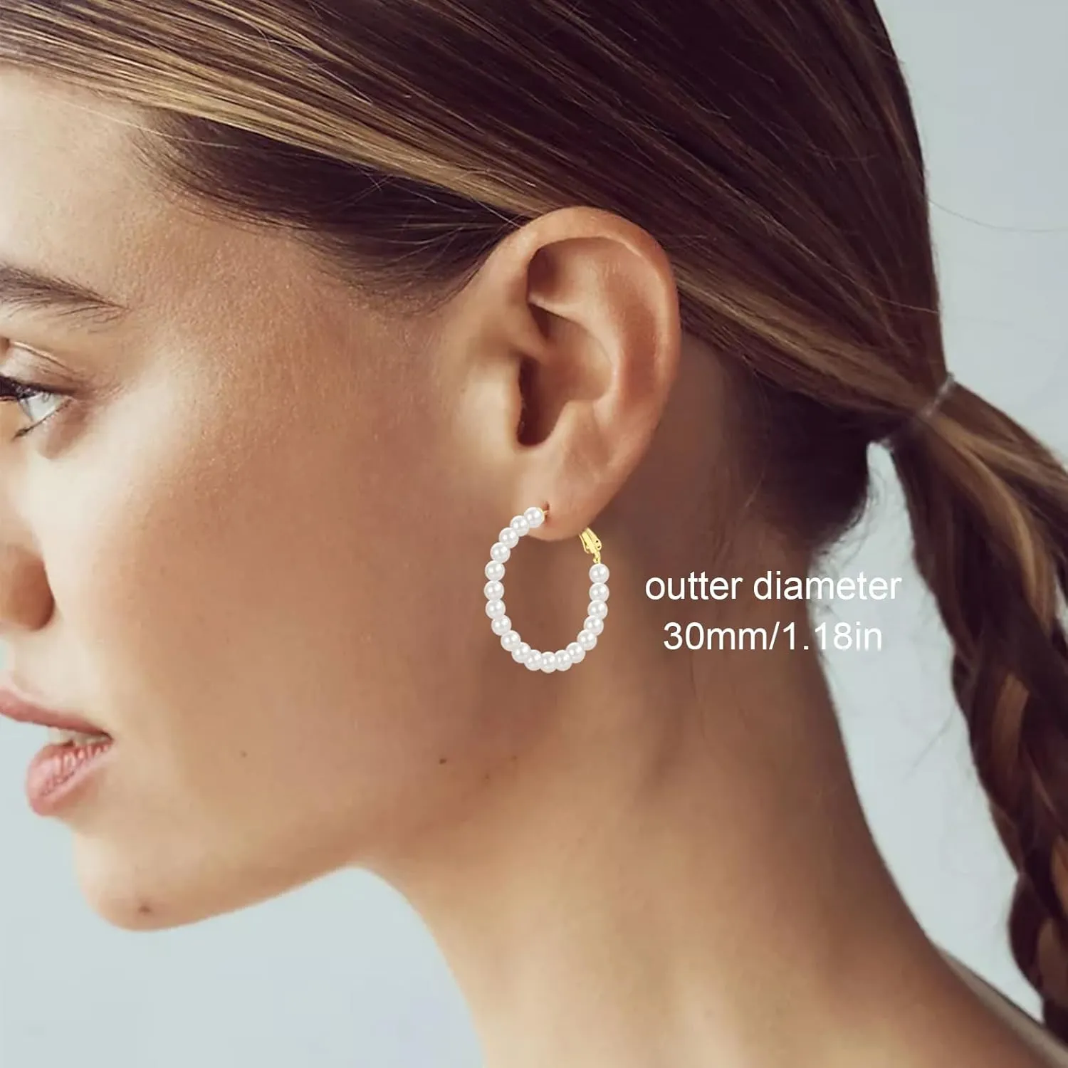 CERSLIMO Pearl Hoop Earrings for Women - 3 Pairs 14K Gold Plated & Sterling Silver Post Big Large Hoops 4mm Pearl Earrings Jewelry Gifts 20/30/40/50mm