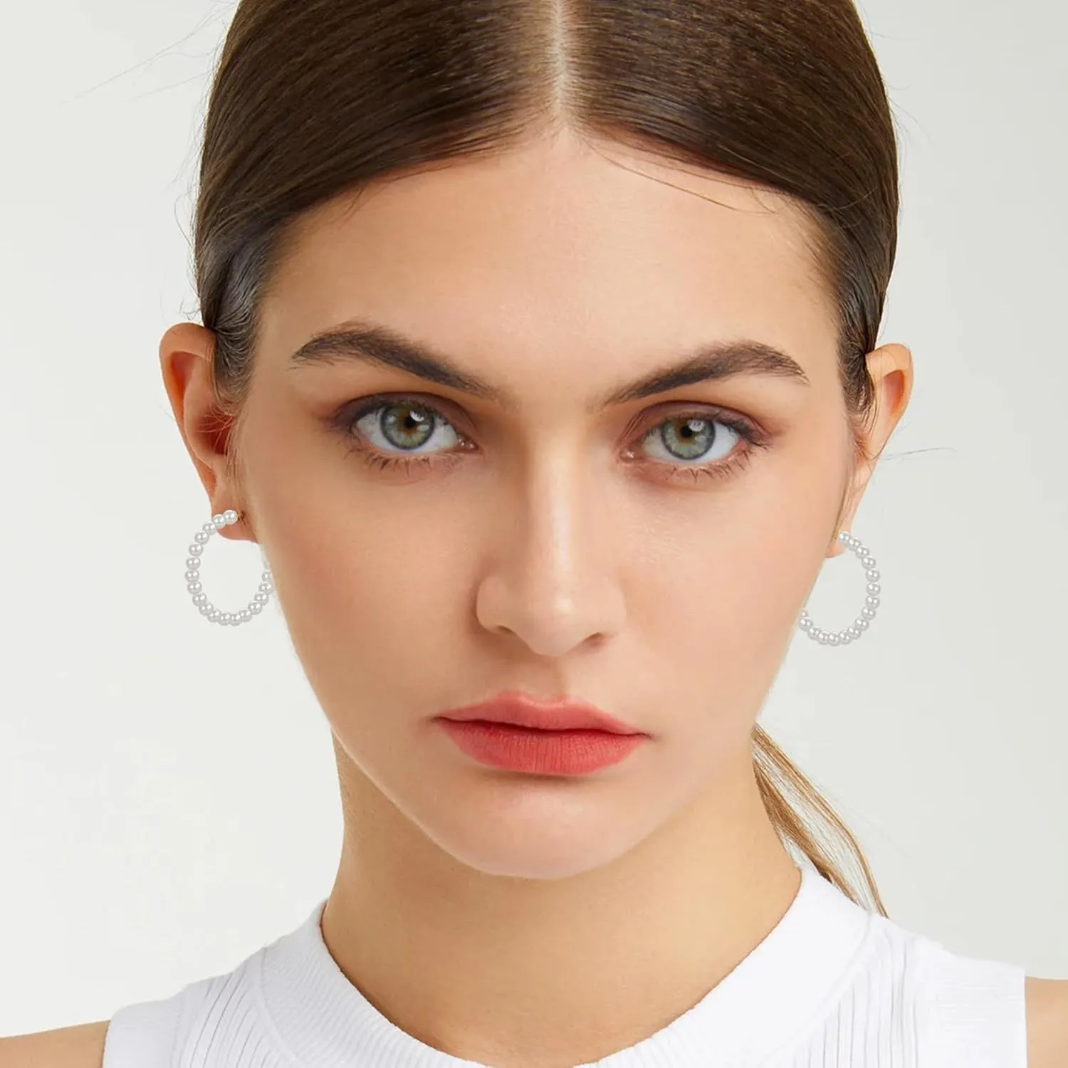 CERSLIMO Pearl Hoop Earrings for Women - 3 Pairs 14K Gold Plated & Sterling Silver Post Big Large Hoops 4mm Pearl Earrings Jewelry Gifts 20/30/40/50mm