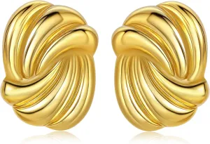 Chunky Gold Earrings for Women, 18K Gold Plated Big Statement Earrings, Trendy Large Gold Stud Earrings