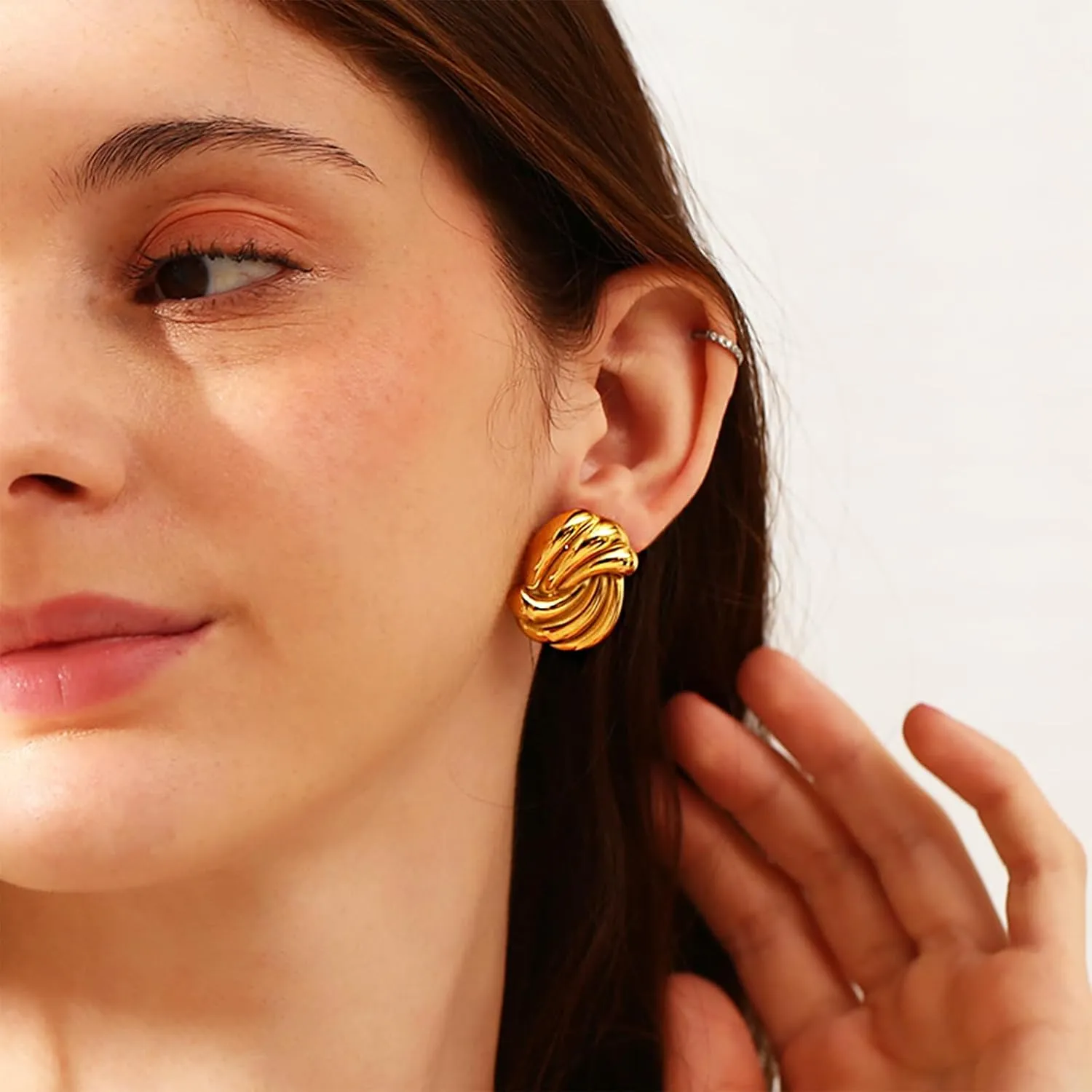 Chunky Gold Earrings for Women, 18K Gold Plated Big Statement Earrings, Trendy Large Gold Stud Earrings