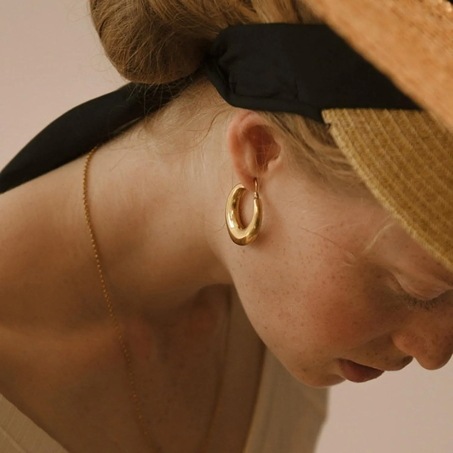 Chunky Gold Hoop Earrings for Women, Dainty Gold Hoops Earrings 14K Gold Plated Lightweight Teardrop Square Earrings Hypoallergenic Minimalist Drop Earrings for Women Trendy Gold Jewelry