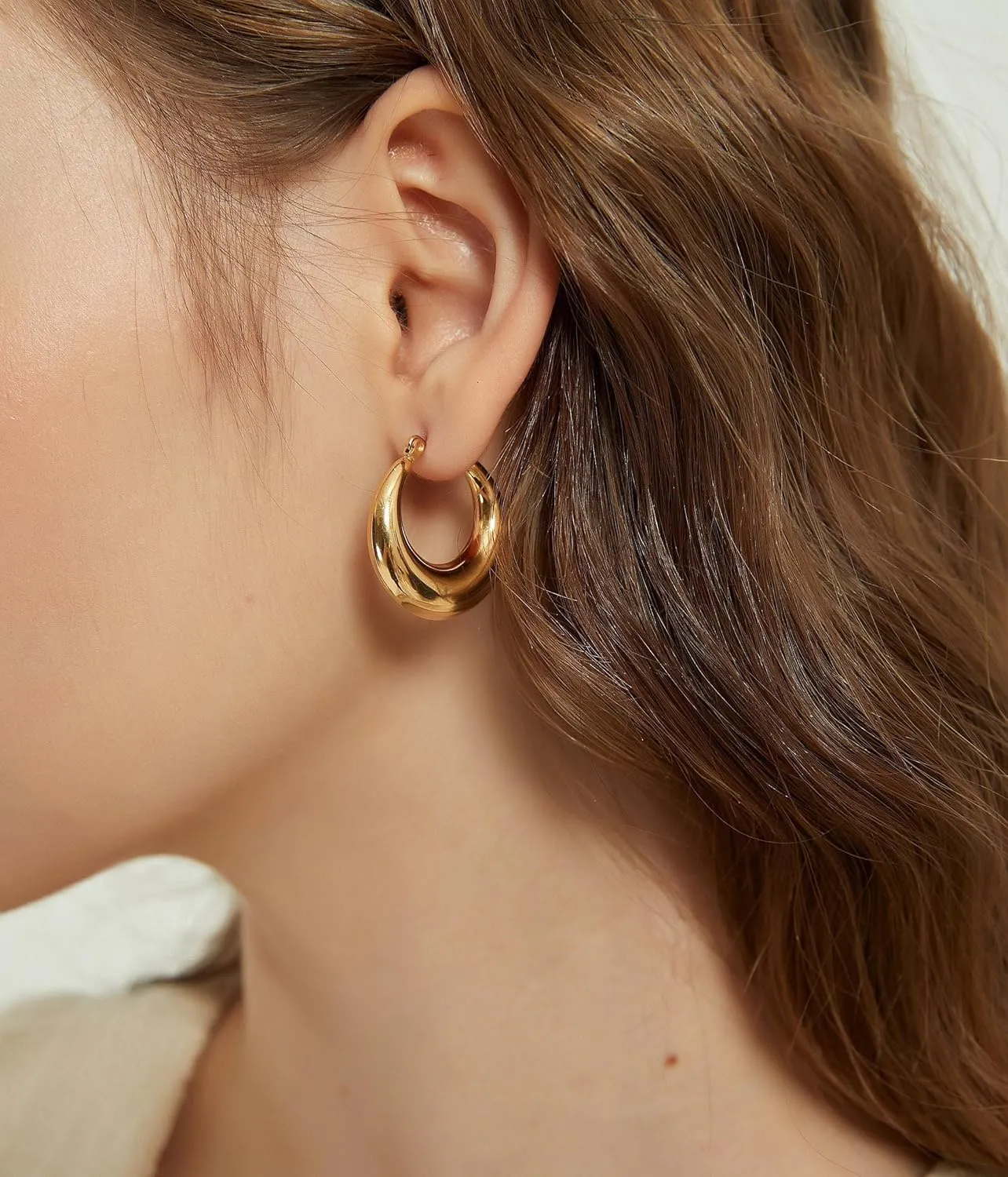 Chunky Gold Hoop Earrings for Women, Dainty Gold Hoops Earrings 14K Gold Plated Lightweight Teardrop Square Earrings Hypoallergenic Minimalist Drop Earrings for Women Trendy Gold Jewelry