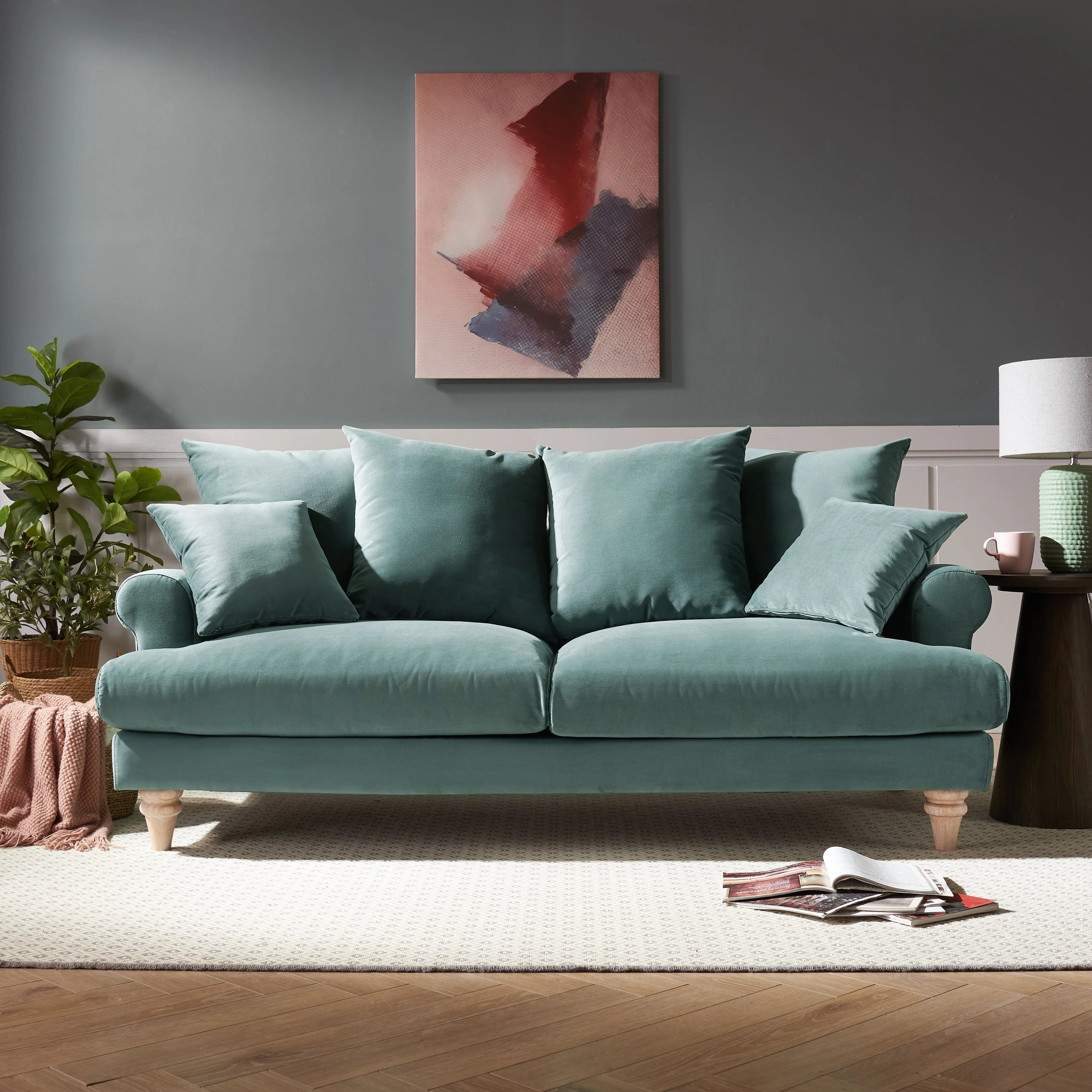Churchill 2 3 Seater Sofa Set With Scatter Back Cushions, Luxury Teal Velvet