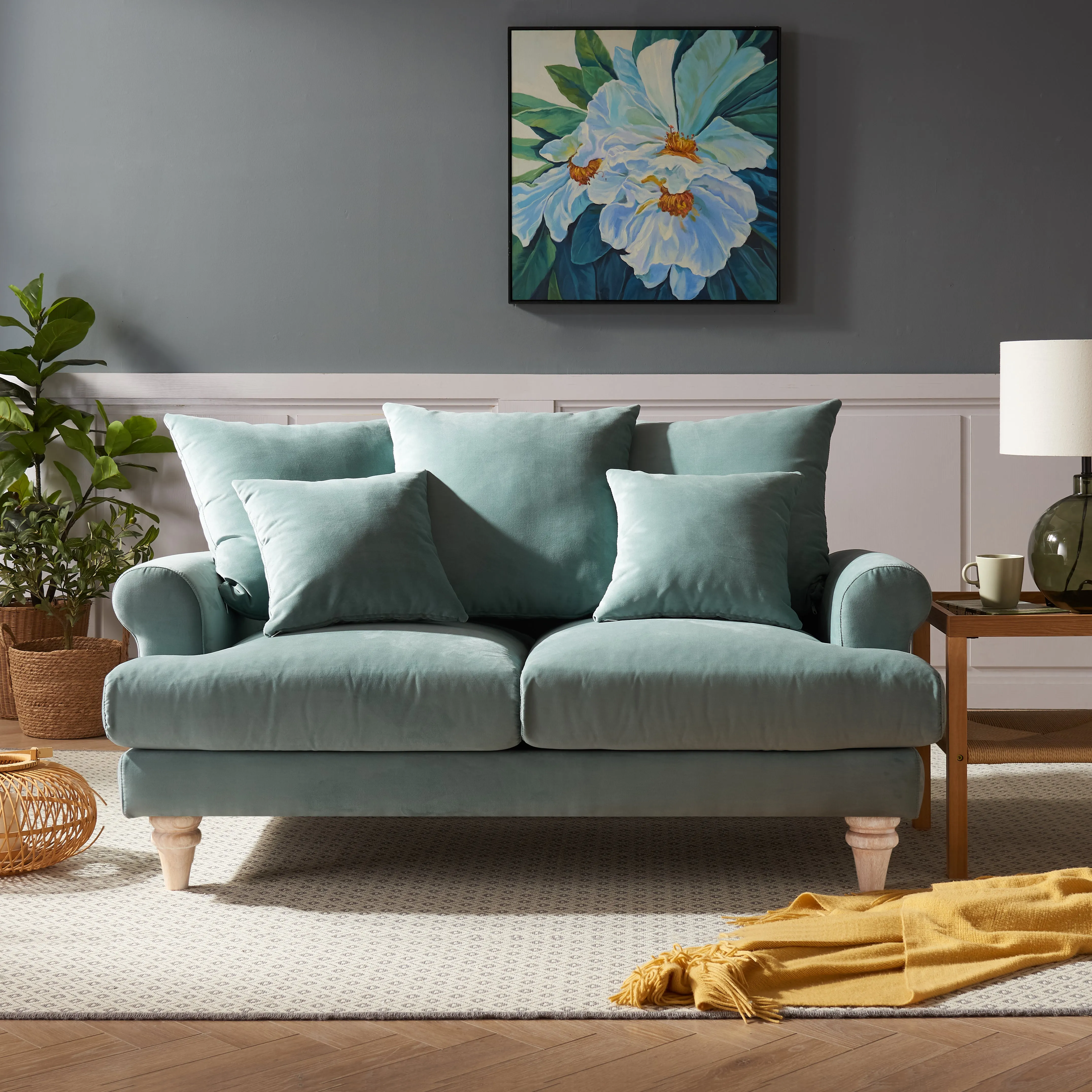 Churchill 2 3 Seater Sofa Set With Scatter Back Cushions, Luxury Teal Velvet