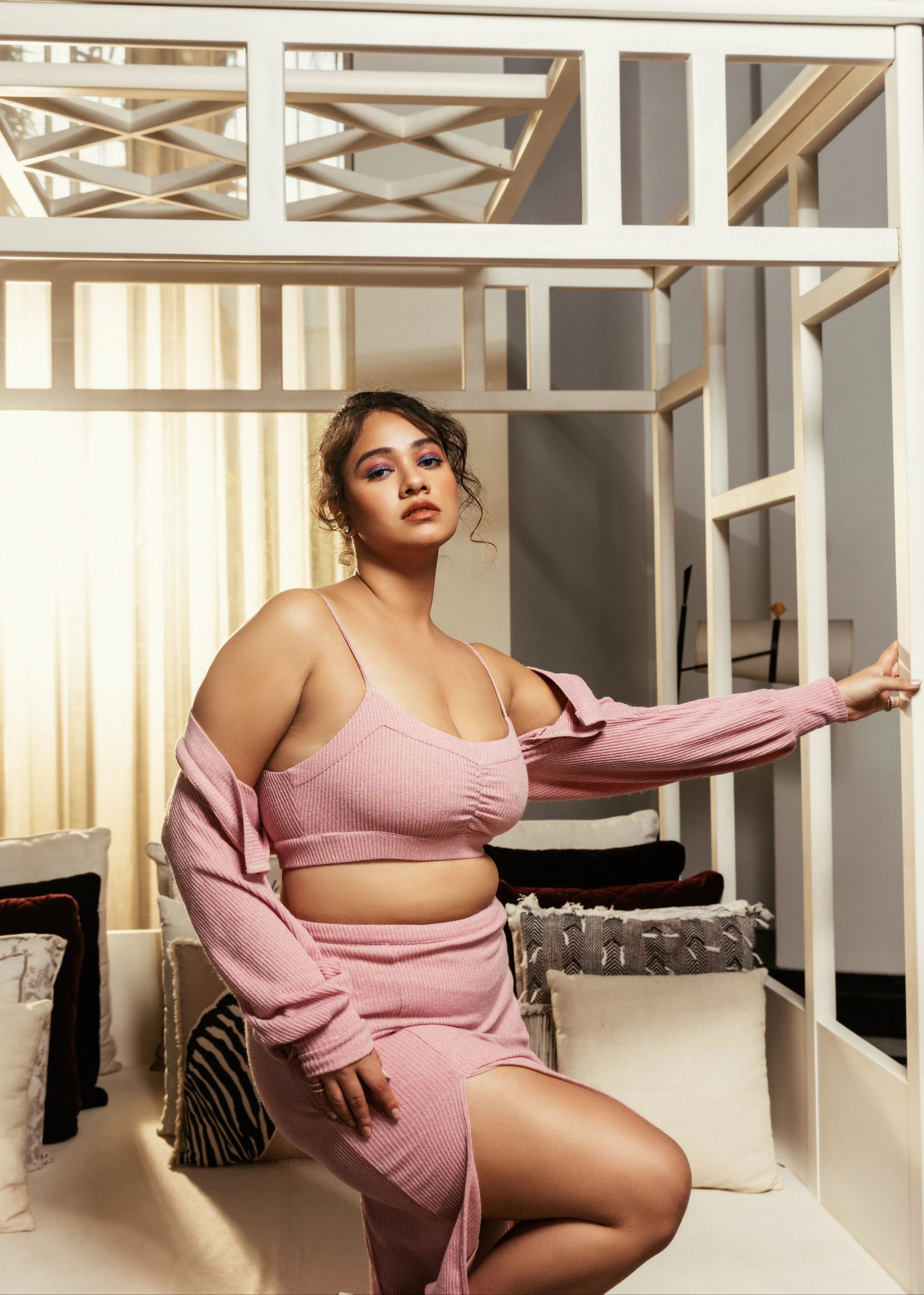 Clarisse Pink Rib Lounge Set