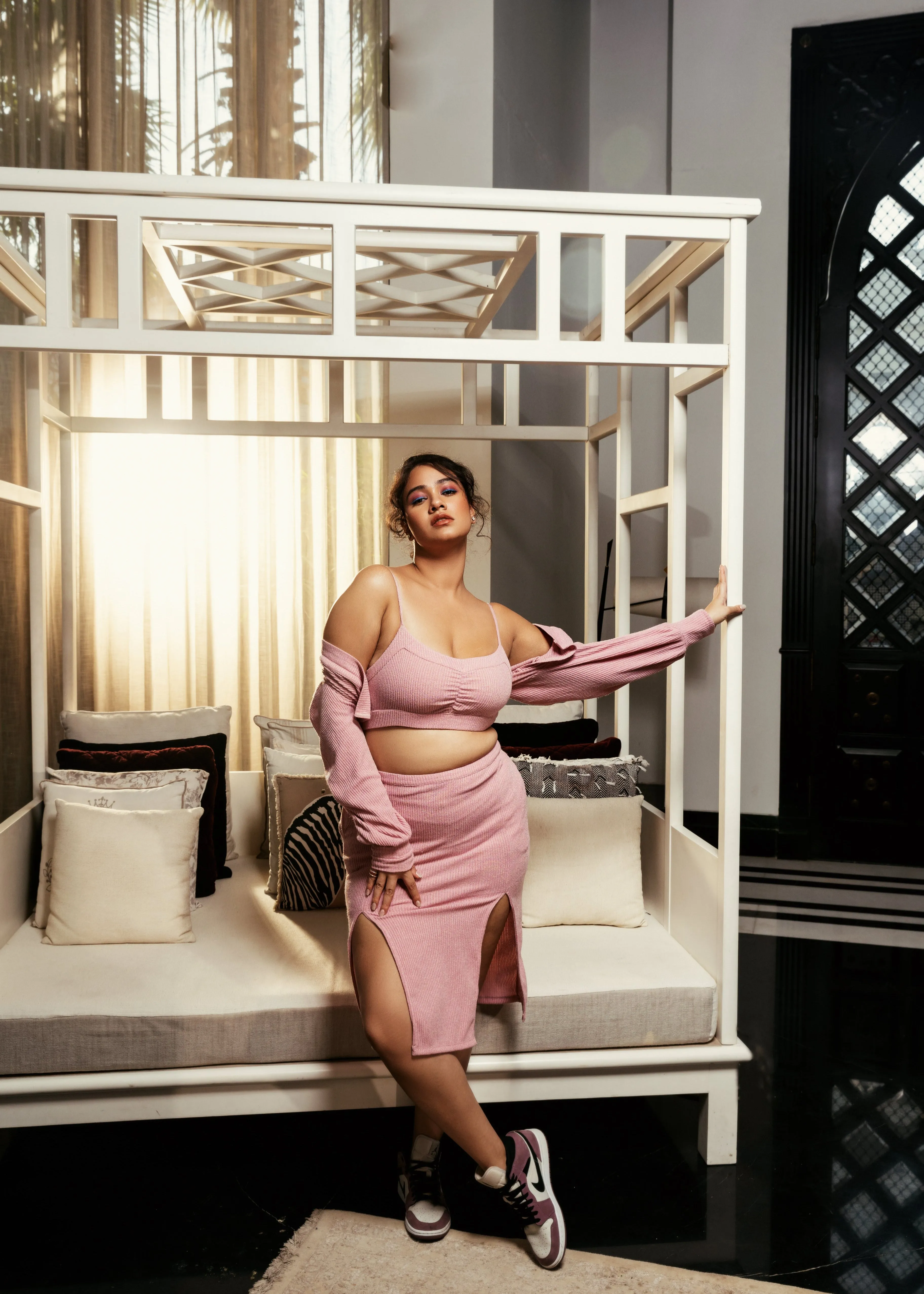 Clarisse Pink Rib Lounge Set