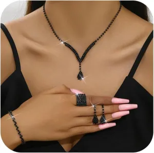 Crystal Necklace, Earrings, and Bracelet Set - Silver Rhinestone Choker for Prom Dresses - Costume Accessories for Women - Bridal Wedding Jewelry