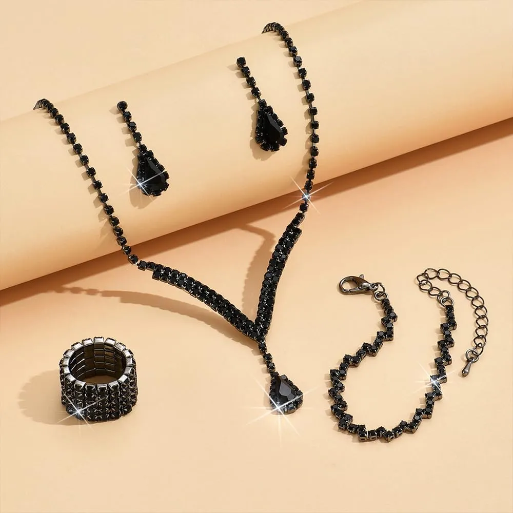 Crystal Necklace, Earrings, and Bracelet Set - Silver Rhinestone Choker for Prom Dresses - Costume Accessories for Women - Bridal Wedding Jewelry
