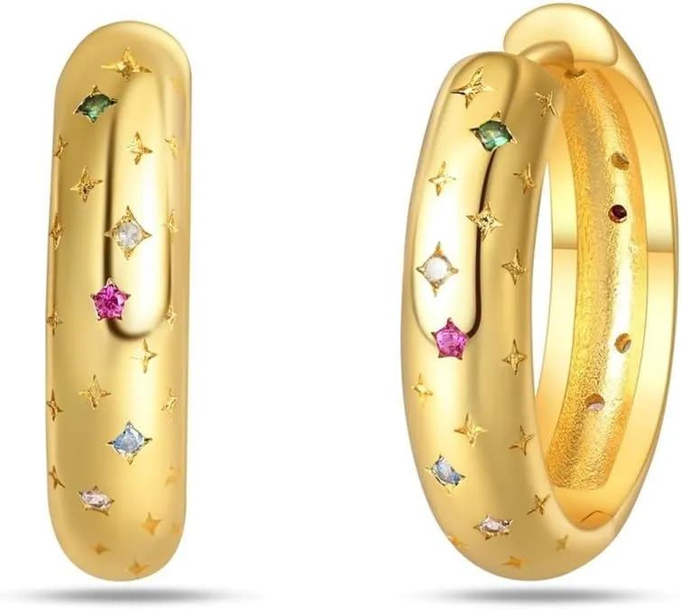 Cycuff 925 Sterling Silver Hoop Earrings Colorful Cubic Zirconia Jewelry Earrings for Women Set Earring Gifts for Her