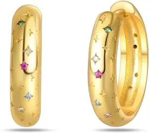 Cycuff 925 Sterling Silver Hoop Earrings Colorful Cubic Zirconia Jewelry Earrings for Women Set Earring Gifts for Her