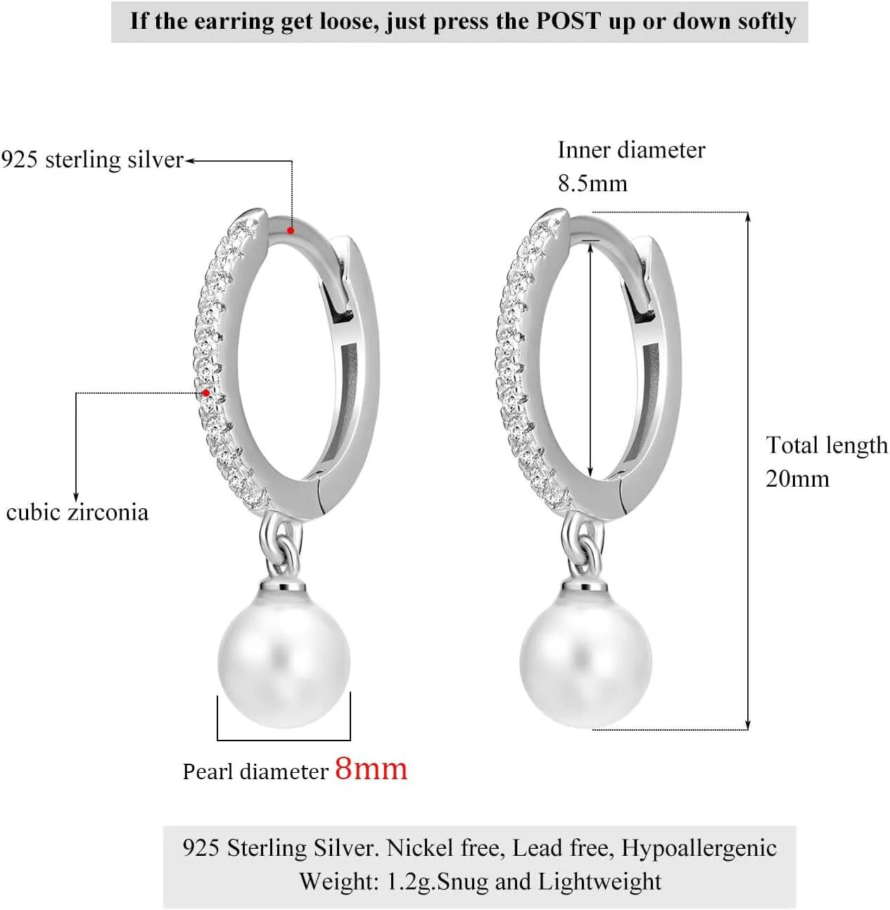 Dainty Huggie Hoop Earrings with Dangle for Women, Solid 925 Sterling Silver Small Huggie Earring with Drop Charms Jewelry Gift for Her