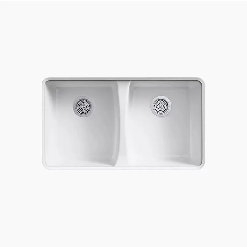 Deerfield 22" x 33" x 9.63" Enameled Cast Iron Double-Basin Undermount Kitchen Sink in Biscuit