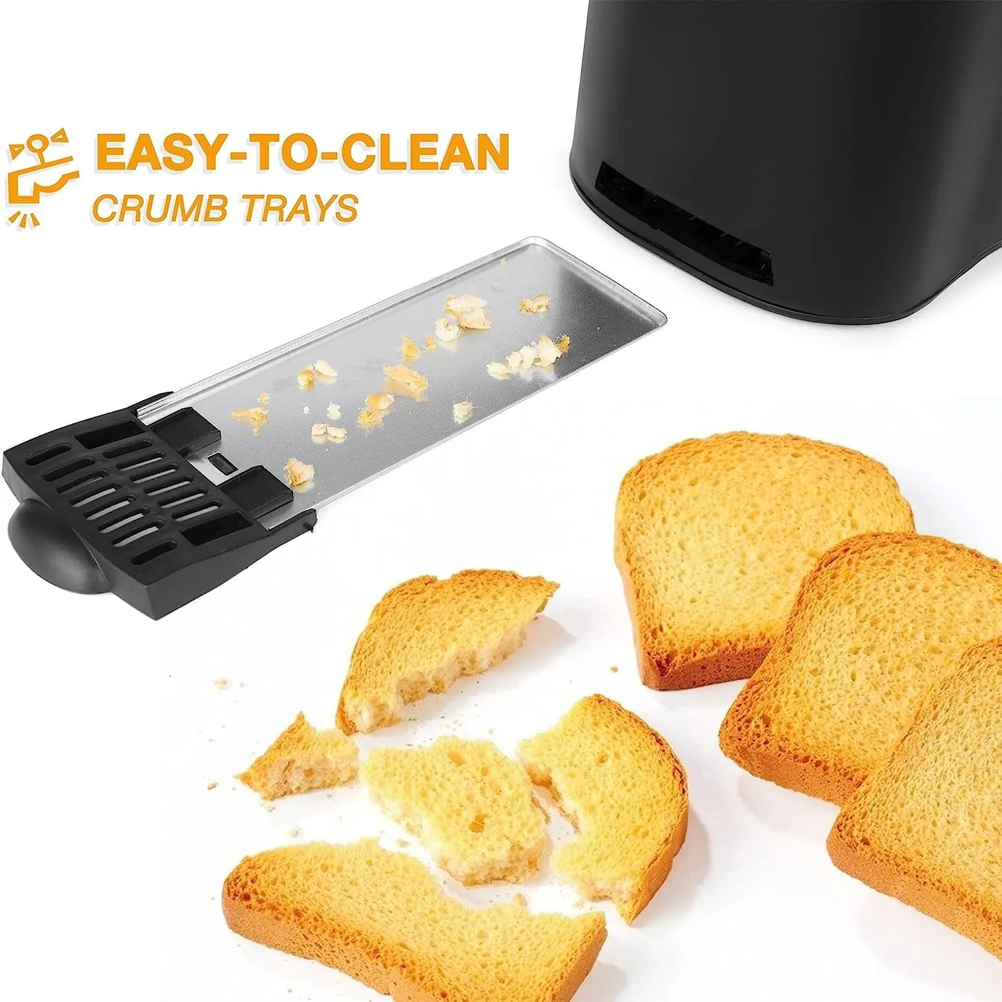 E-Macht 2-Slice Toaster for Bagels & Thick Bread, Defrost and 7 Heating Sets, Black