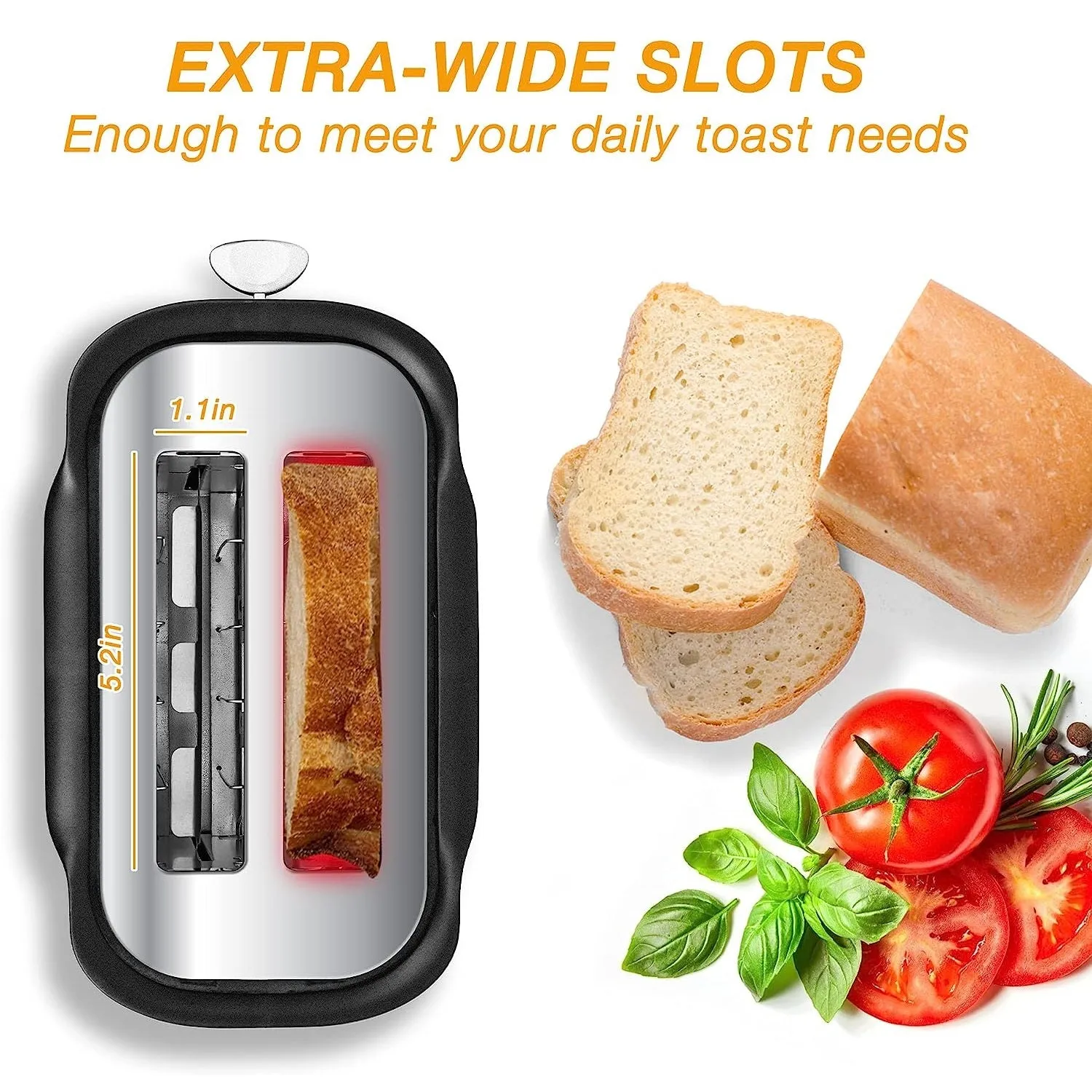 E-Macht 2-Slice Toaster for Bagels & Thick Bread, Defrost and 7 Heating Sets, Black