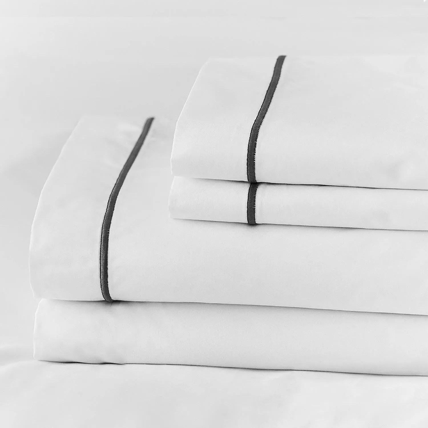 Egyptian Cotton Sheet Sets White & Charcoal