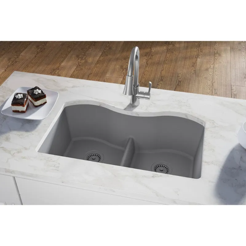 Elkay Quartz Classic 20" x 33" x 9.5" Double Basin Undermount Sink