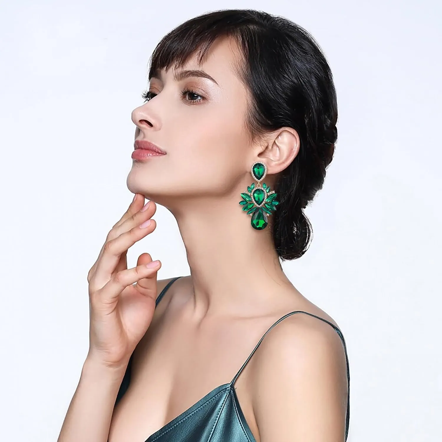 EVER FAITH Bridal Rhinestone Crystal Clip-on Dangle Earrings, Vintage Style Waterdrop Marquise Statement Drop Chandelier Earrings for Women